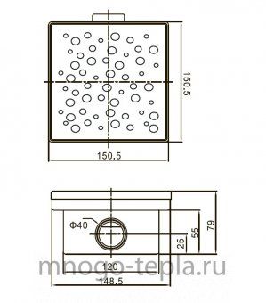 Трап для душа с горизонтальным выпуском квадратный TIM BAD411502, размер 150 x 150мм, защита от запаха (сухой + гидрозатвор), решетка с круглой ячейкой - №1