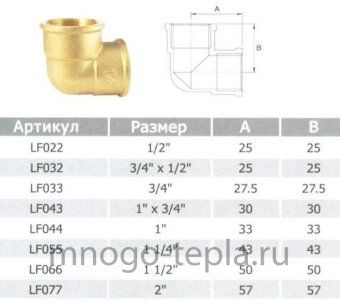 Уголок латунный 1 х 3/4 вн/вн (Ду 25 х 20), переходной - №1