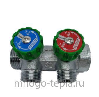 Регулирующий коллектор на 2 отвода Zeissler ZSc.401.0602NE (1" х 3/4") под конус, с вентилями - №1
