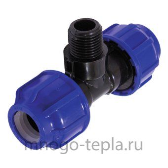 Тройник для труб ПНД 20 х 3/4" НР х 20, переходной на резьбу, разъемный, компрессионный - №1