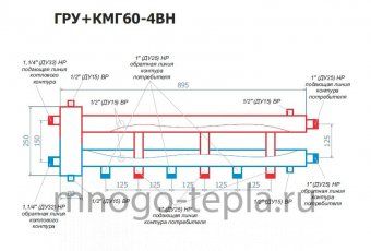 Коллекторный модуль с гидрострелкой RISPA ГРУ+КМГ 60-4ВН - №1